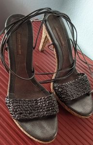 Sexy Cork heel sandals in bronze leather